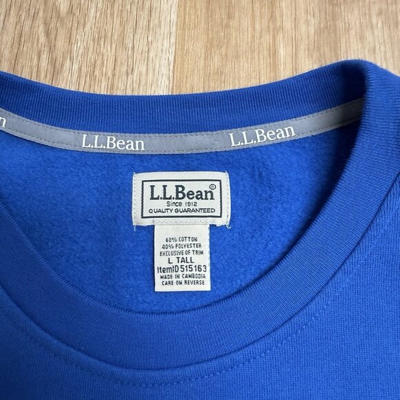 LL BEAN FLEECE SWEATER CREW NECK COLORBLOCK MENS L TALL BLUE GRAY FALL WINTER - Picture 5 of 8